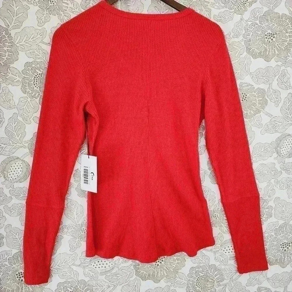 NWT ZYIA Waffle Knit Henley V neck Sweater Women's M Red - Picture 2 of 7